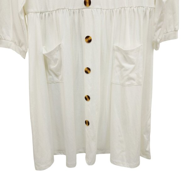 White Button-Down Midi Dress V-Neckline Three-Quarter Sleeves 2XL Womens - Picture 5 of 9